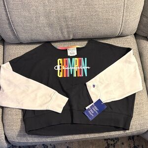 Champion Multicolor Logo Black and White Slightly Cropped Sweatshirt